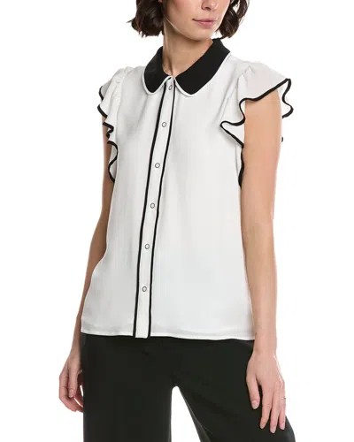 Cece Flutter Sleeve Collared Blouse In White