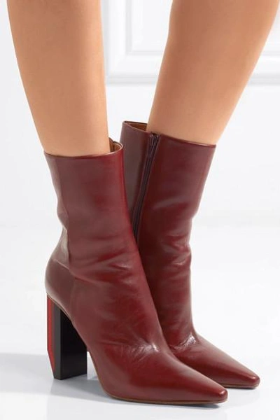 Shop Vetements Textured-leather Ankle Boots In Burgundy