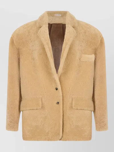 The Mannei Beige Solid Notched Lapel Blazer In Nude