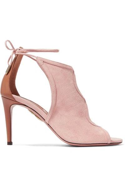 Aquazzura Woman Nomad Cutout Suede And Leather Sandals Pastel Pink In Caffe Latte/whiskeybeige