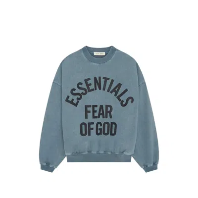 Essentials Blue Relaxed Oversized Arched Logo Sweatshirt In Blue