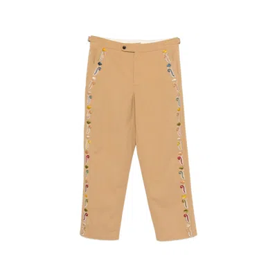 Bode Feather Runner Embroidered Trousers In Neutral