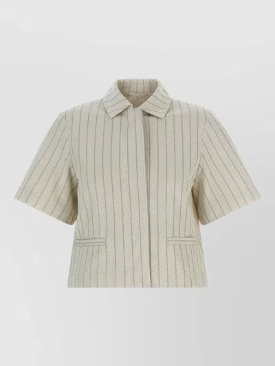 Max Mara Mxmangio Collared Striped Jacket Front Pockets In Neutral