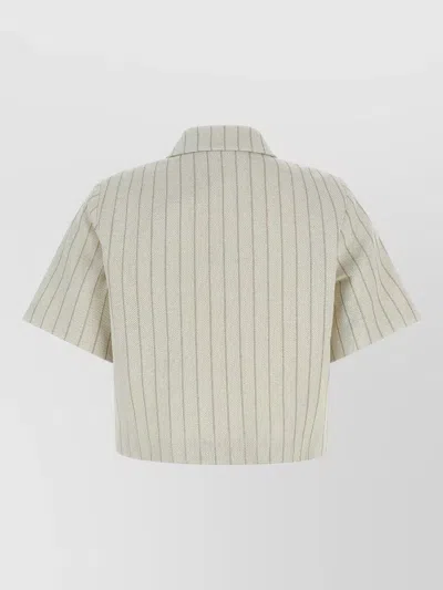 Max Mara Mxmangio Collared Striped Jacket Front Pockets In Neutral