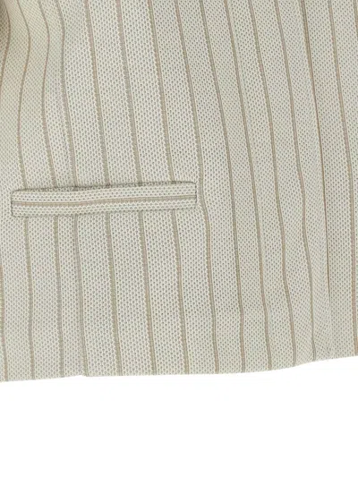 Max Mara Mxmangio Collared Striped Jacket Front Pockets In Neutral