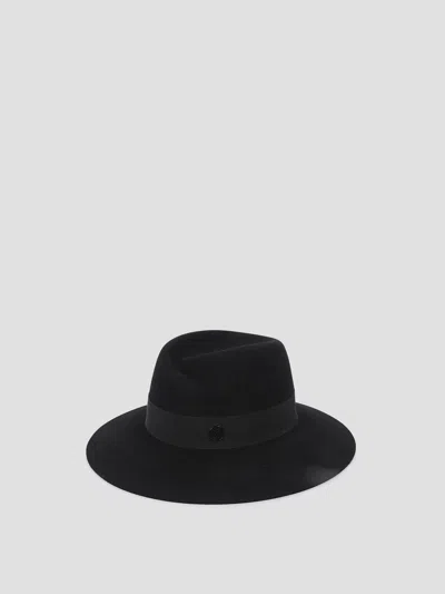 Maison Michel Virginie Wool Hat Wide Brim Ribbon In Black