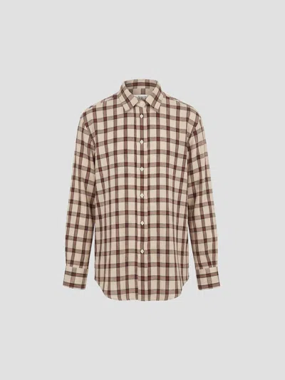 Rohe Oversized Checked Linen Shirt In Brown