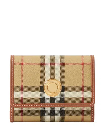 Burberry Mini Foldover Leather Wallet With Multiple Compartments In Brown