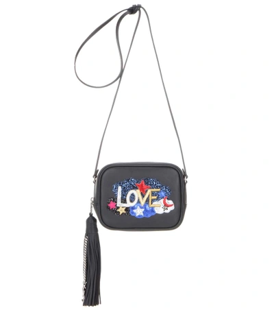 Shop Saint Laurent Monogram Love Blogger Embellished Leather Shoulder Bag In Eero