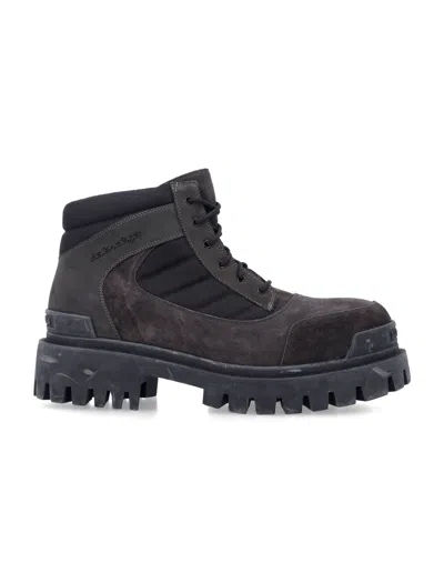 Balenciaga Slate Suede And Canvas Combat Ankle Boots In Brown