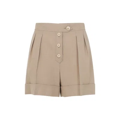 Valentino Tailored Shorts Linen Blend Pleated Design In Brown