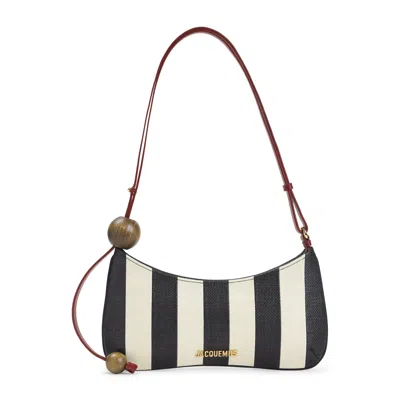Jacquemus Le Bisou Perle Stripe Woven Raffia Shoulder Bag In Black