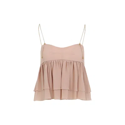 Chloé Tiered Ruffle Organic Silk Georgette Babydoll Top In Neutral