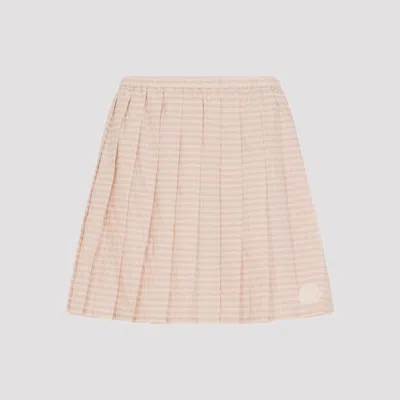 Moncler Checked Pleated Mid Rise Cotton Polyester Skirt In Pink