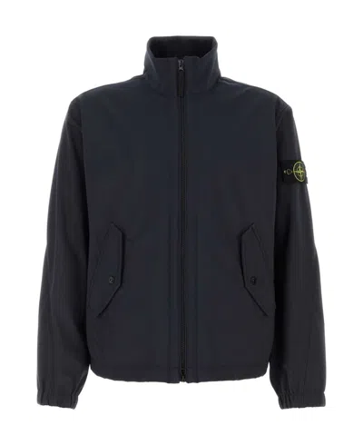 Stone Island Stretch Polyester Jacket Elastic Cuffs High Collar In Blue
