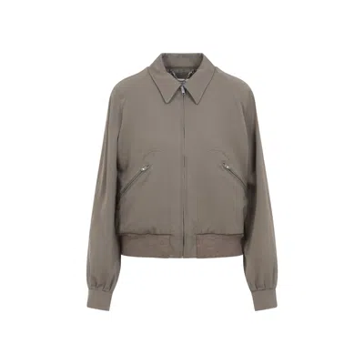 Maison Margiela Wool Jacket Zip Pockets Ribbed Hem Collar In Gray