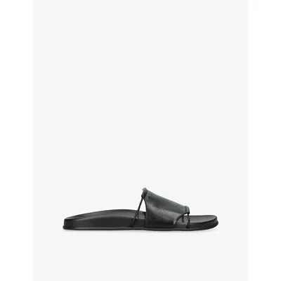 The Row Vivienne Leather Slippers Open Toe Flat Sole In Black