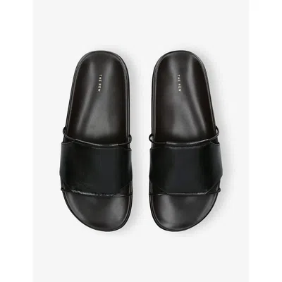 The Row Vivienne Leather Slippers Open Toe Flat Sole In Black