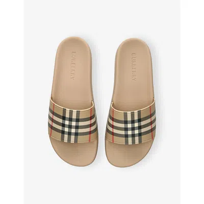 Burberry Checked Slip-on Slides In Nude