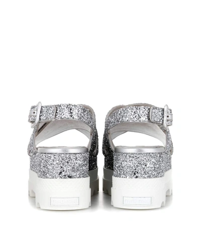 Shop Miu Miu Glitter Platform Sandals In Argeeto