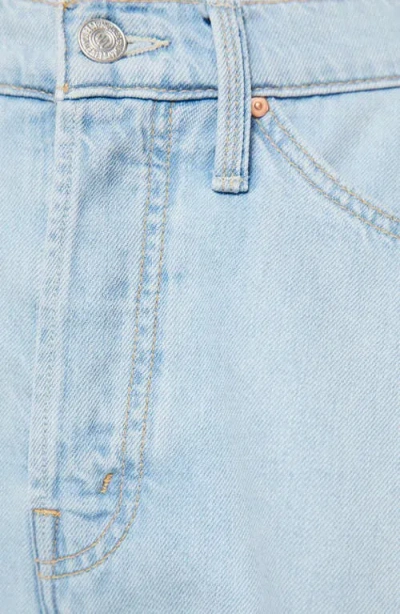 Mother The Flutter Frayed High Waist Flare Denim Shorts In Blue