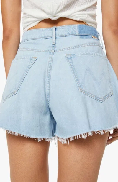 Mother The Flutter Frayed High Waist Flare Denim Shorts In Blue