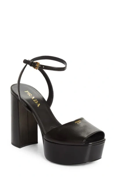 Prada 115mm Nappa Leather Platform Sandals In Black