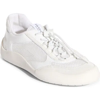 Prada Speedrock Leather And Mesh Sneaker For Women In White