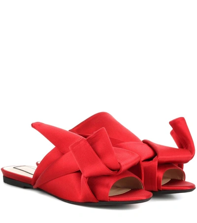 N°21 Bow Satin Mules In Rosso