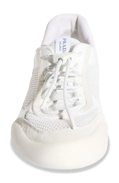 Prada Speedrock Leather And Mesh Sneaker For Women In White