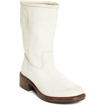 Prada Off White Leather Boots In White