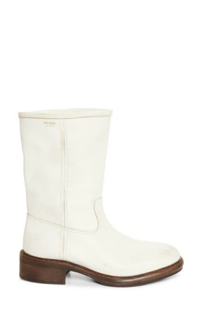 Prada Off White Leather Boots In White