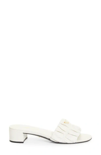 Prada Ruched Logo Sandal In White