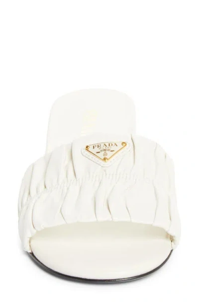 Prada Ruched Logo Sandal In White
