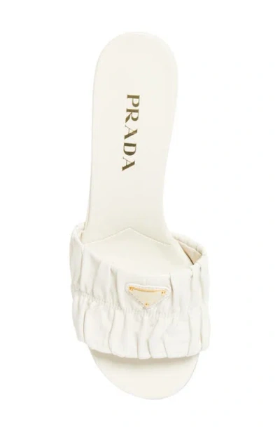 Prada Ruched Logo Sandal In White