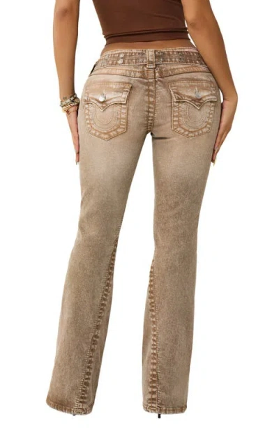 True Religion Joey Stud Belt Low Rise Flare Leg Jeans In Brown