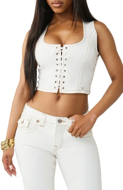 True Religion Lace Up Denim Top Co-ord In White