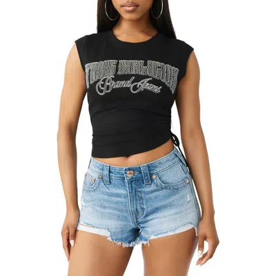 True Religion Crystal Ruched Baby Tee In Black