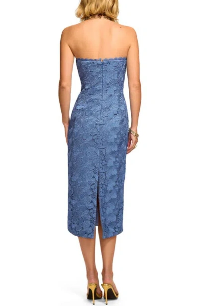 Ramy Brook Tessa Metallic Floral Strapless Lace Sheath Cocktail Dress In Blue