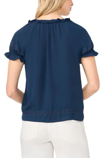 Cece Wide Ruffle Button Front Shirt In Blue