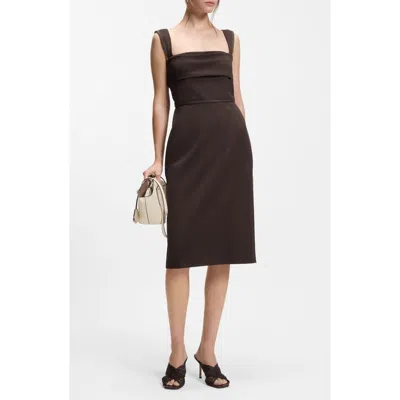 Hugo Boss Boss Layered Detail Slim Fit Jersey Dress In Brown