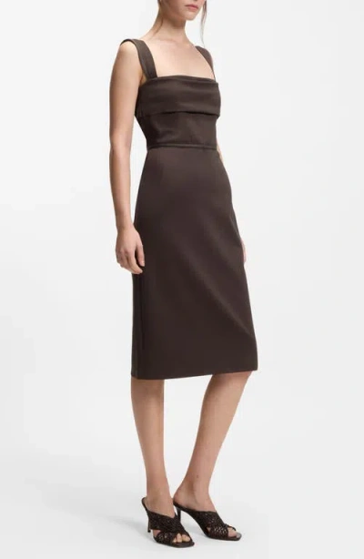 Hugo Boss Boss Layered Detail Slim Fit Jersey Dress In Brown