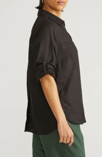 Universal Standard Button Back Linen Blend Polo In Black