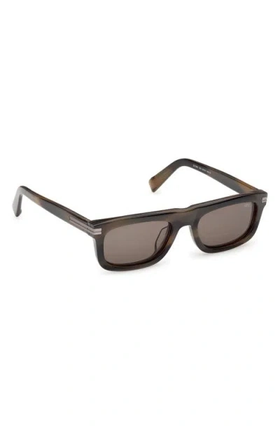Zegna 55mm Rectangular Sunglasses In Brown