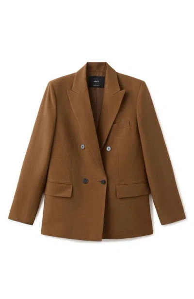 Mango Double Breasted Blazer In Brown
