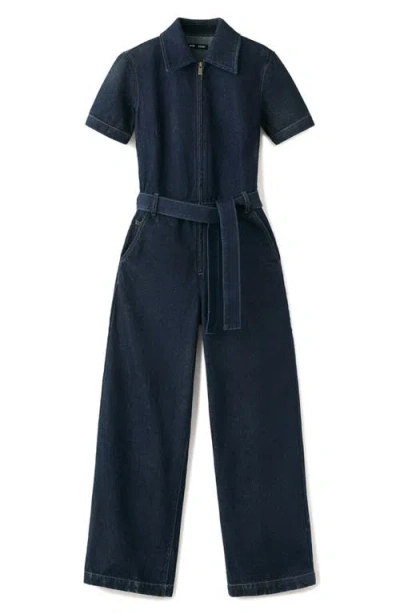 Mango Belted Denim Jumpsuit In Multi