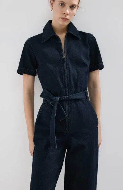 Mango Belted Denim Jumpsuit In Multi