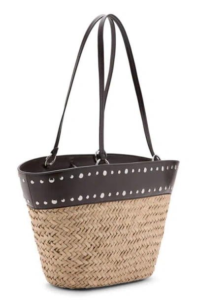 Mango Studded Raffia Shopper Bag In Multi