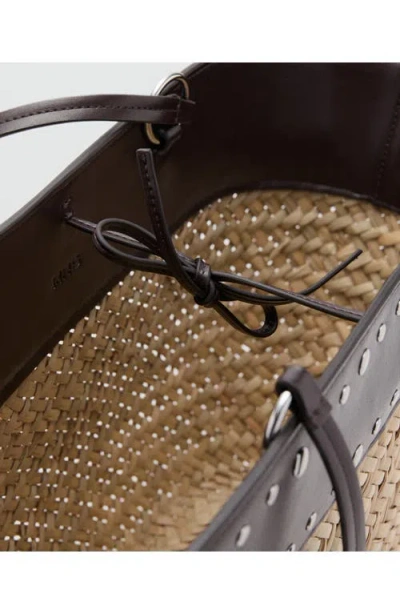 Mango Studded Raffia Shopper Bag In Multi