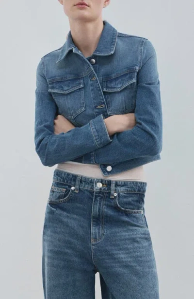 Mango Crop Jean Jacket In Blue